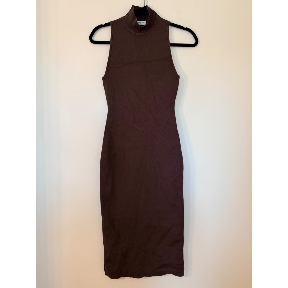 Babaton Aritzia Sculpt Knit Mockneck Midi Dress Brown XS 104690 Sleeveless Rib